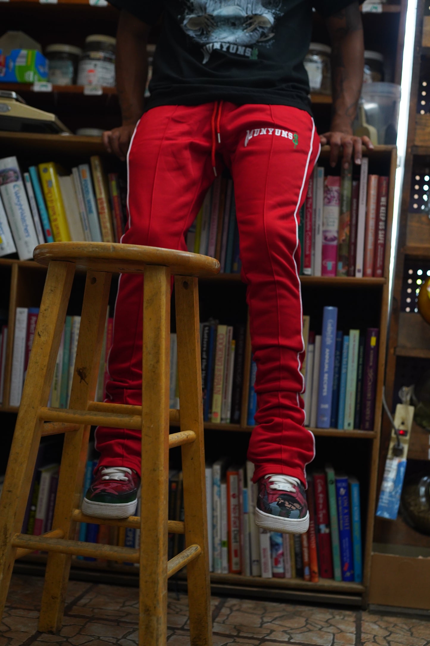 Red Stacked Joggers
